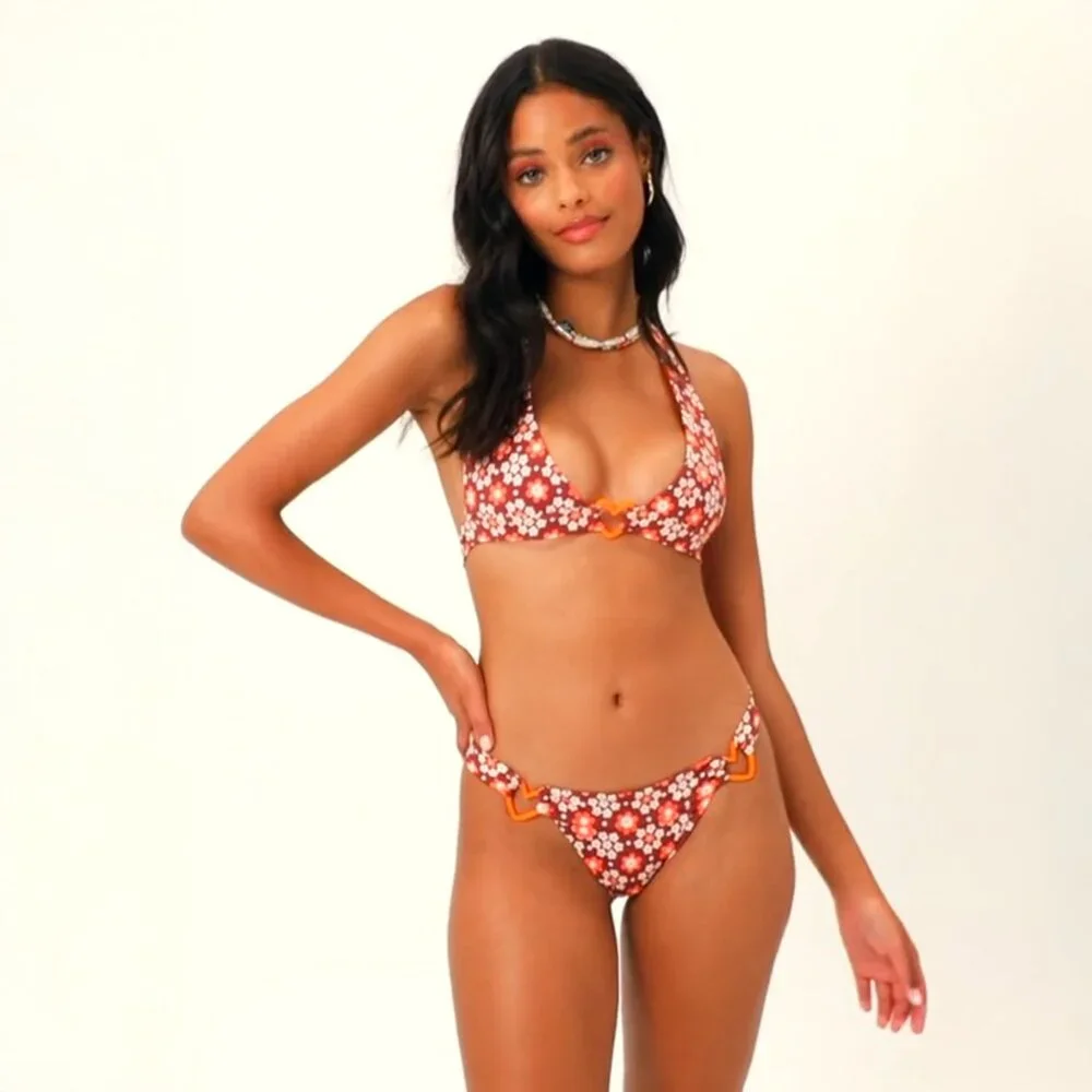 Frankies Bikinis Eden Floral Halter Bikini Top in Brown Buttercup medium